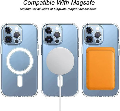 [2 in 1] Magnetic Clear Case + Magnetic Leather Wallet Card Holder Compatible with Magsafe Accessories for iPhone
