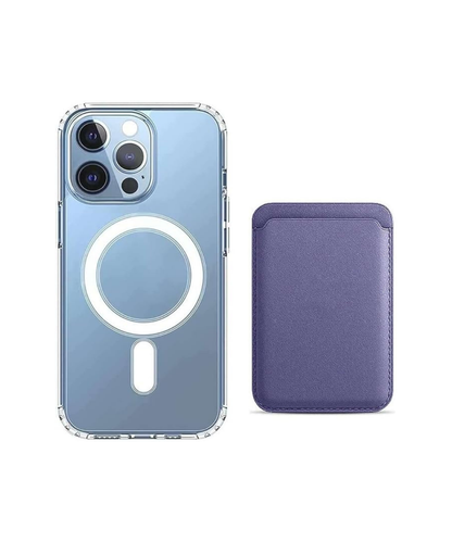 [2 in 1] Magnetic Clear Case + Magnetic Leather Wallet Card Holder Compatible with Magsafe Accessories for iPhone